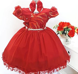 Vestido Vermelho Flores